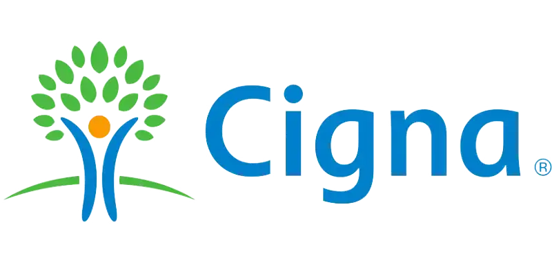 Cigna logo featuring a stylized tree with green leaves and a person, representing health and well-being.